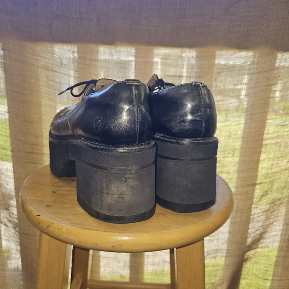 Vintage John Fluevog Women's Platform Shoes Size 9 Black Leather Lace Up Oxford - Picture 5 of 11